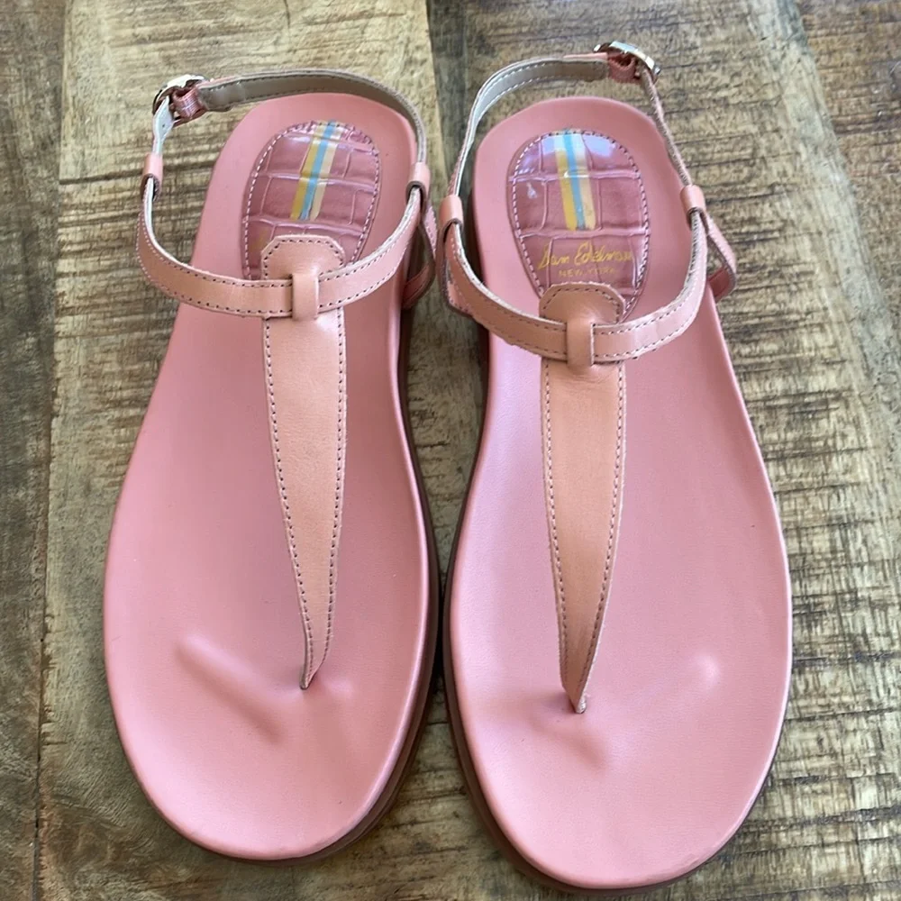 Sam Edelman Pink T-Strap Leather Sandals